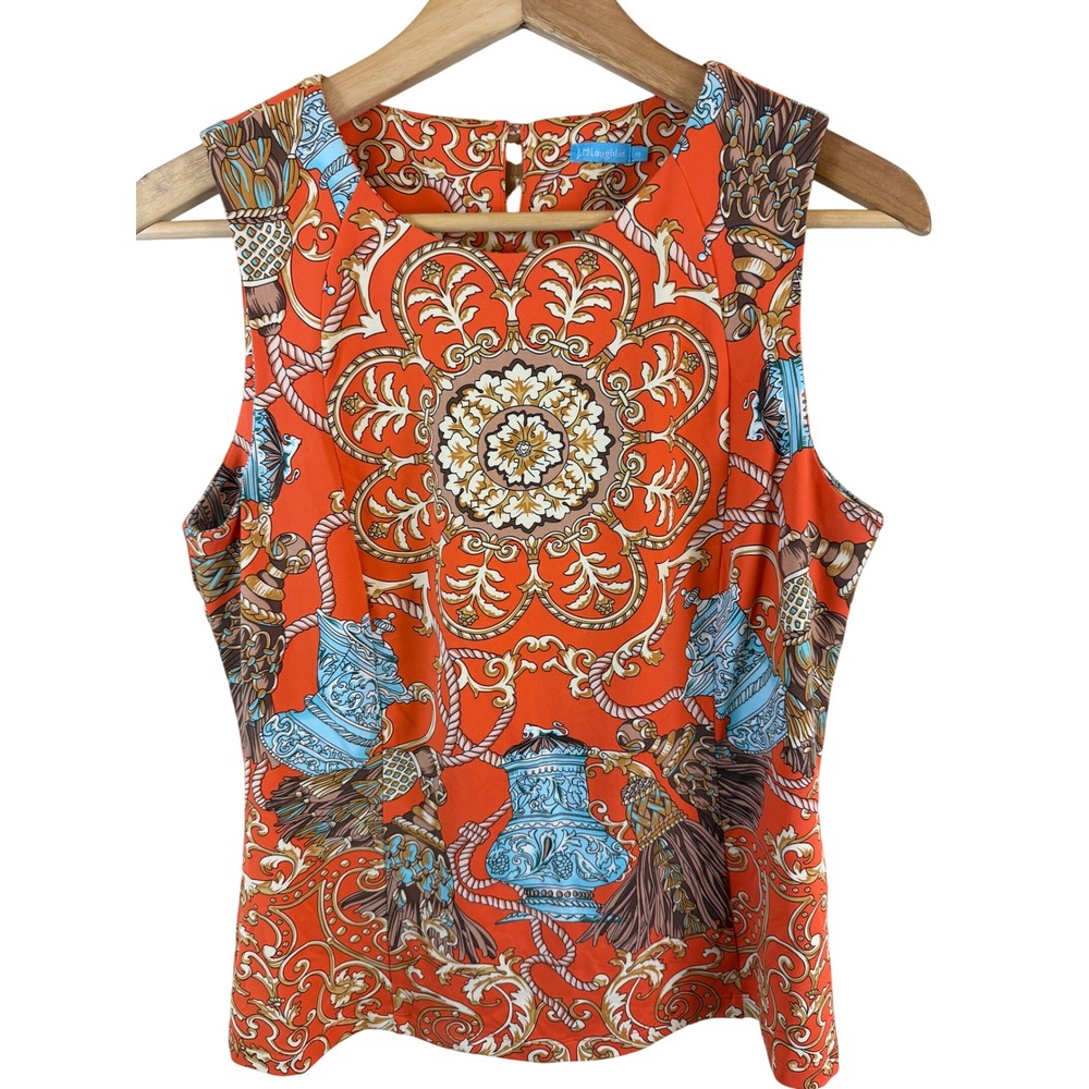 J.McLaughlin Catalina Cloth Tank Top Women Medium Orange Medallion Tassel